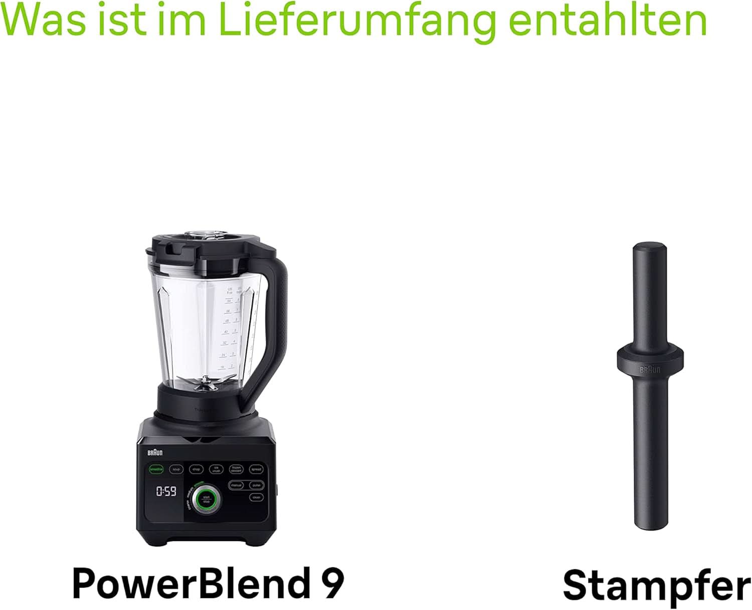 Braun Hochleistungsmixer Powerblend 9 JB9040 – Standmixer Mit Glas-Mixkrug, 18 Mixprogramme, 10 Geschwindigkeiten + Pulsfunktion, Heiße Suppen Funktion, Reinigungsprogramm, Stampfer, 1600 W, Schwarz Bucatarie Naty Shop
