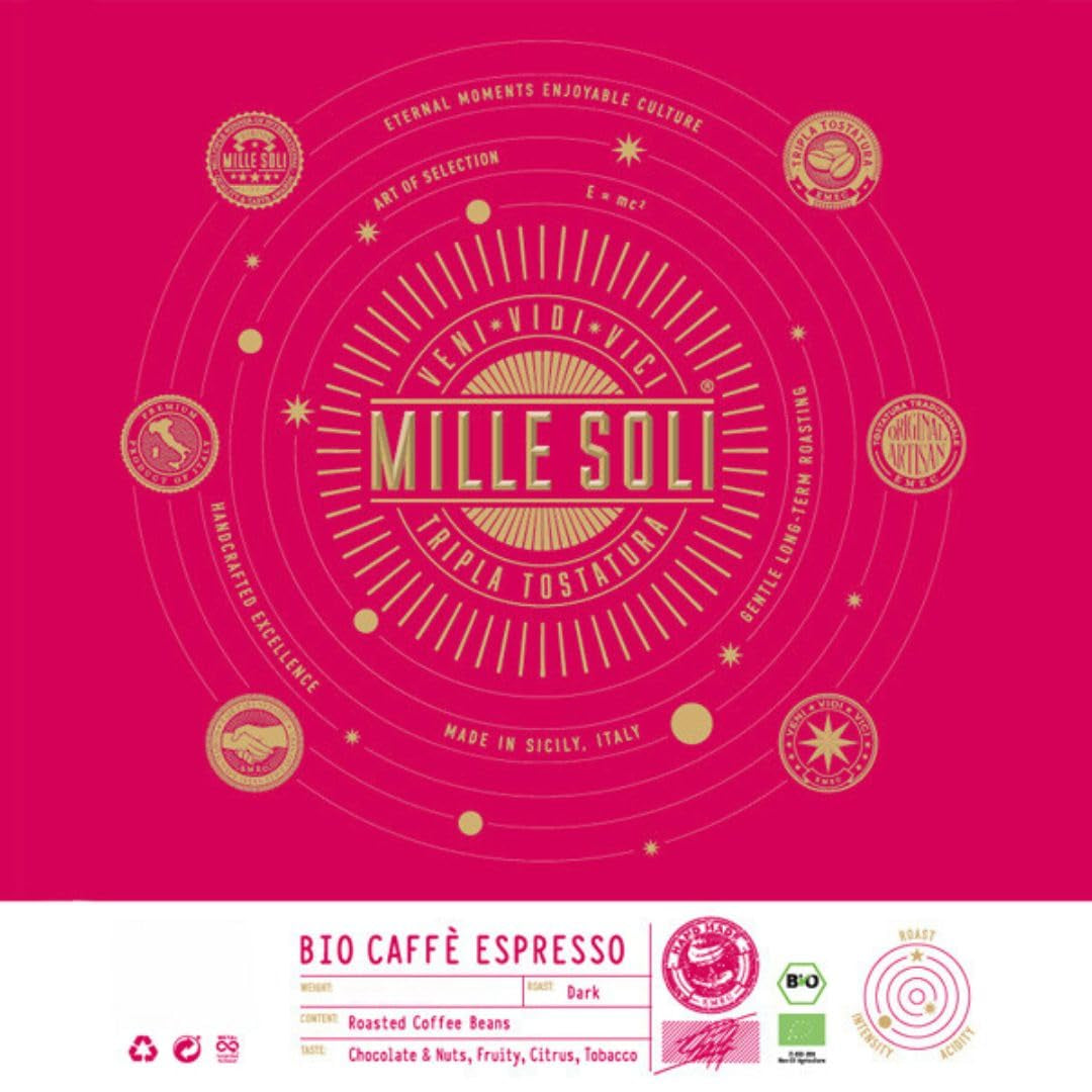 Boabe de espresso organice Caffè 250g - 100% organice - Prăjite în Sicilia - Metodă de prăjire veche de secole, lucrate manual - Boabe de espresso premium pentru aparate complet automate și portafiltru