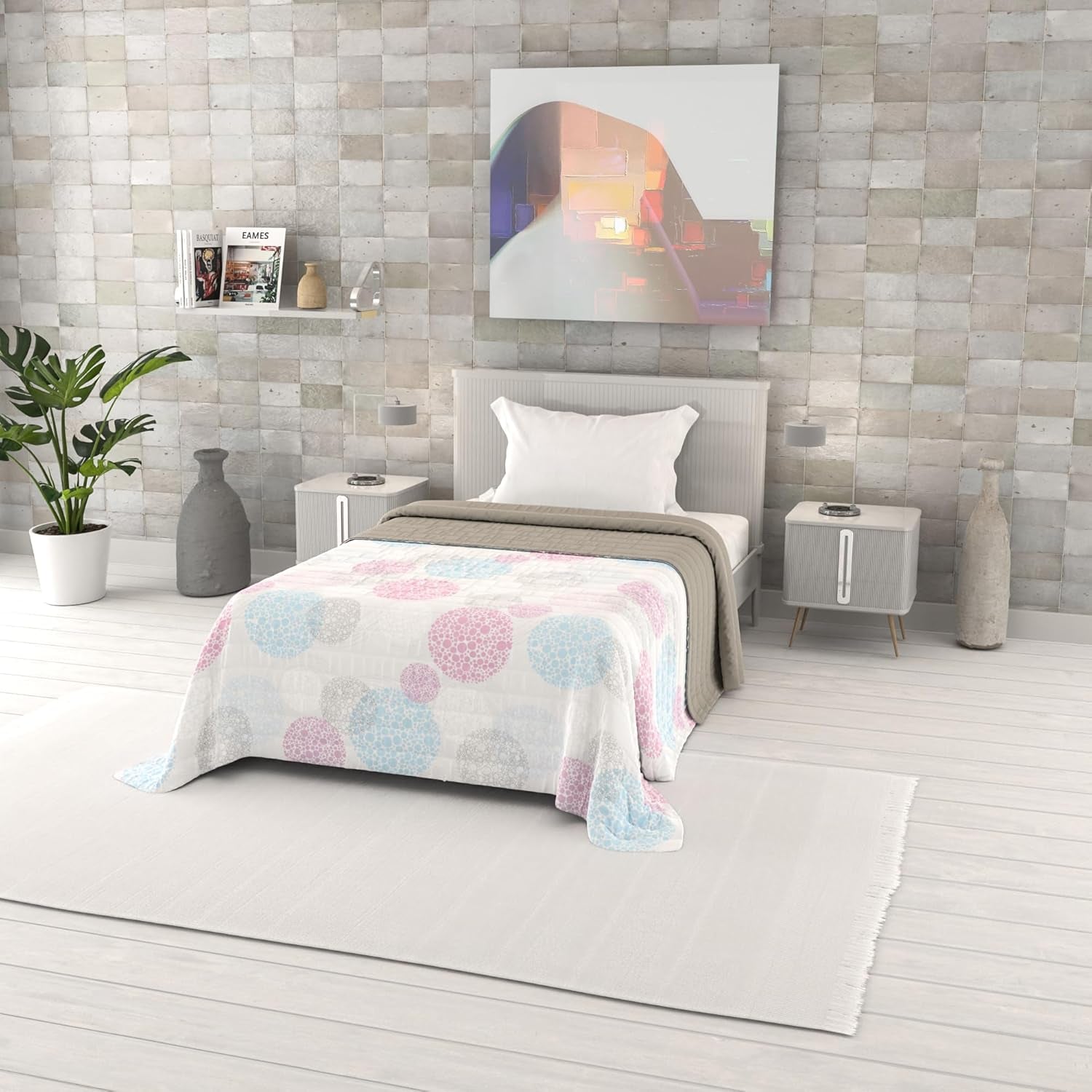 Cuvertură de vară imprimată Fantasy, umplutură din poliester, Petali, 260X270Cm Plapumi si pilote Naty Shop Moleculă 220X270Cm