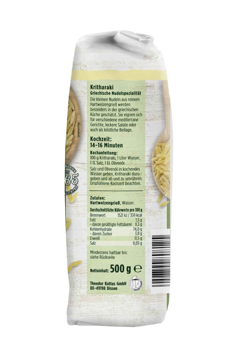 - Krithraki Nudeln (Reisnudeln/Risoni/Orzo) | Griechische Nudelspezialität aus Hartweizengrieß | 500 g v sáčku