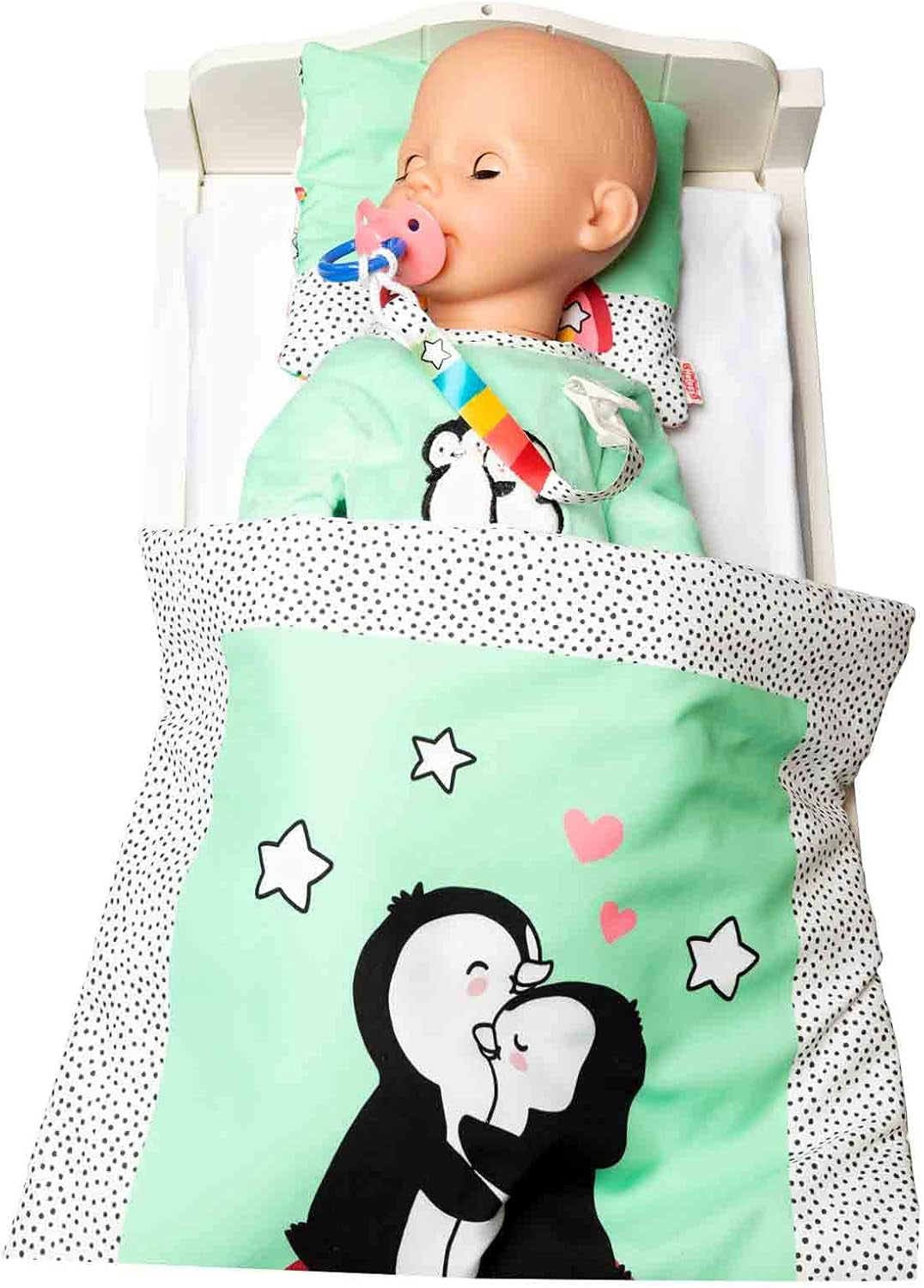 Heless 2181 - Dýně pro Puppen im Pinguin Pünktchen Design, aus Softvelours mit high-quality Bestickung, Größe 35 - 45 cm
