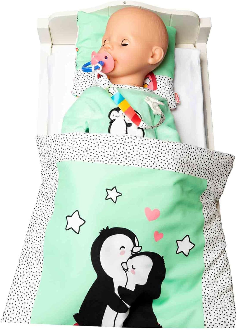 Heless 2181 - Dýně pro Puppen im Pinguin Pünktchen Design, aus Softvelours mit high-quality Bestickung, Größe 35 - 45 cm
