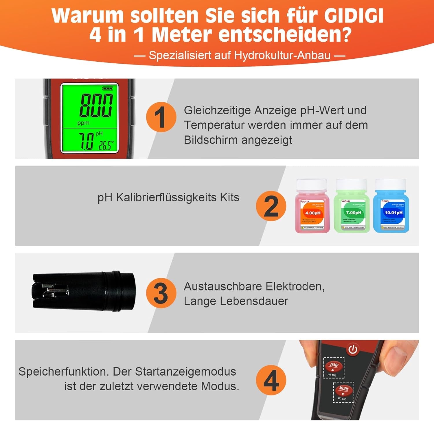 Hydroponický vodní pH metr, digitální pH tester vody, TDS tester, EC PPM test pro rostlinné živiny, vodivost 4 v 1, pH pero pitné vody, DWC, pokojové rostliny