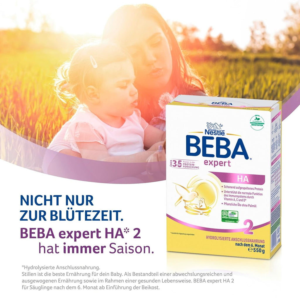 BEBA Expert HA 2 Lapte de continuare după 6 luni, hrană pentru copii cu proteină hidrolizată, doar lactoză, fără ulei de palmier, pachet de 6 (6 x 550 g) Naty Shop