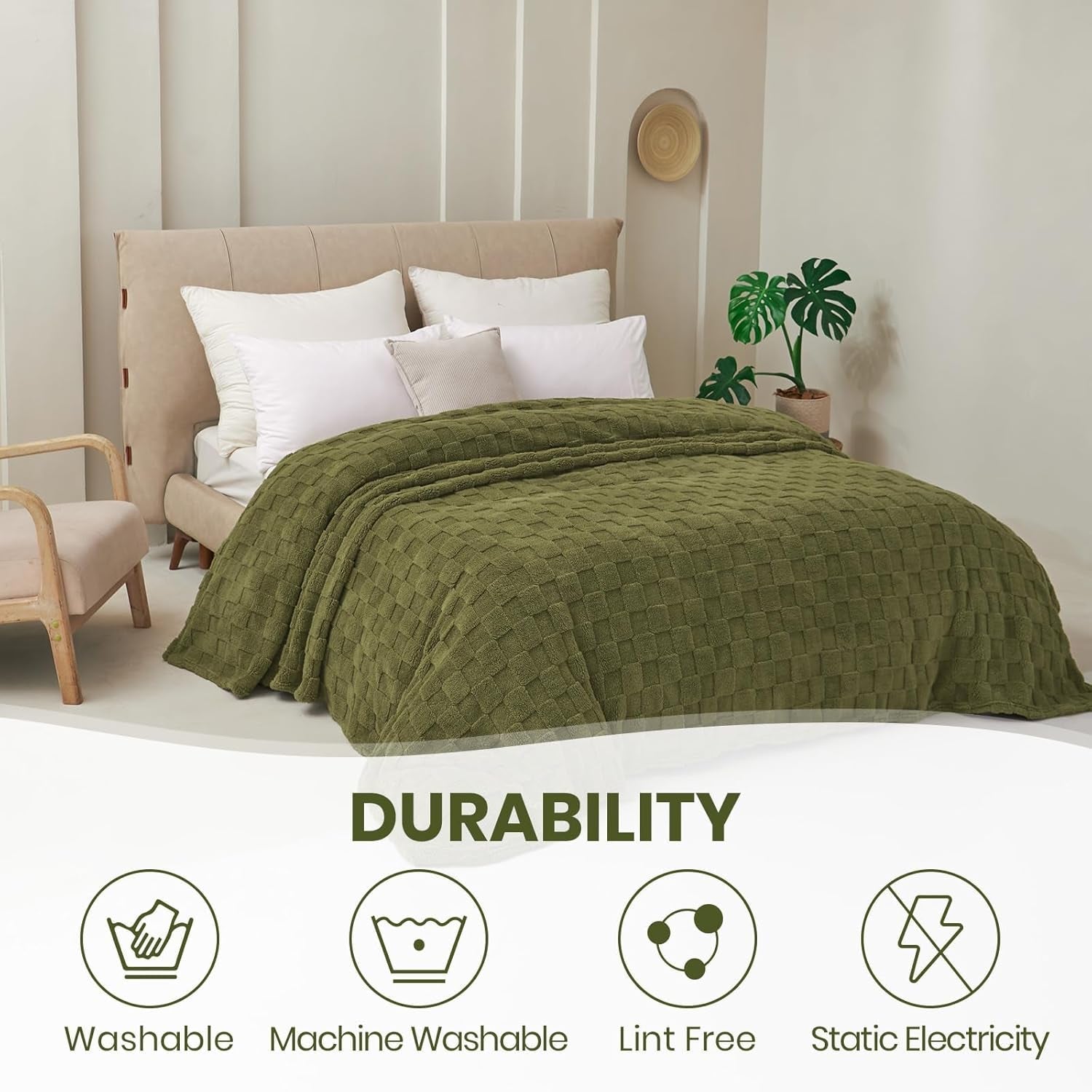 Útulná přikrývka Good Nite Načechraná přikrývka z pohovky Fleecová přehoz přes postel Útulná měkká zelená přikrývka Jaro Léto Podzim Zima Čtyři roční období (150X200 cm Olivově zelená) Postele a přikrývky Good Nite