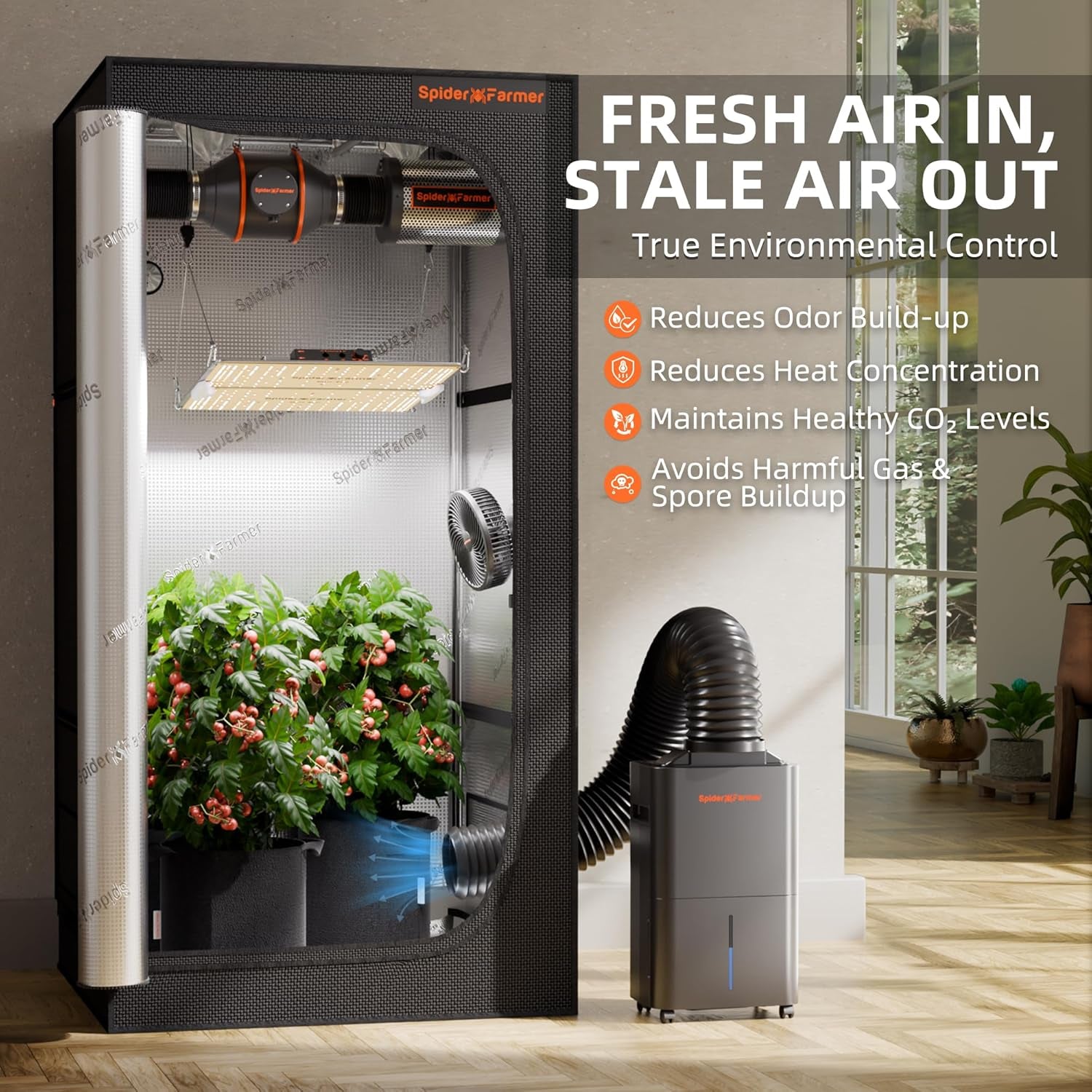 SPIDER FARMER Odvlhčovač, 12L odvlhčovač rostlin s ovládáním vlhkosti, ovládáním aplikací, 24h funkcí časovače pro pěstební stany, elektrický odvlhčovač pro vnitřní zahrady, byty a sklepy