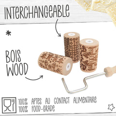 ScrapCooking 3798 Sada vánočního cukroví – 3 Mini-Gebäckrollen aus Holz mit Motiven – Dekos mit Prägung – Form für Kekse, Sandgestrahlt, Kekse