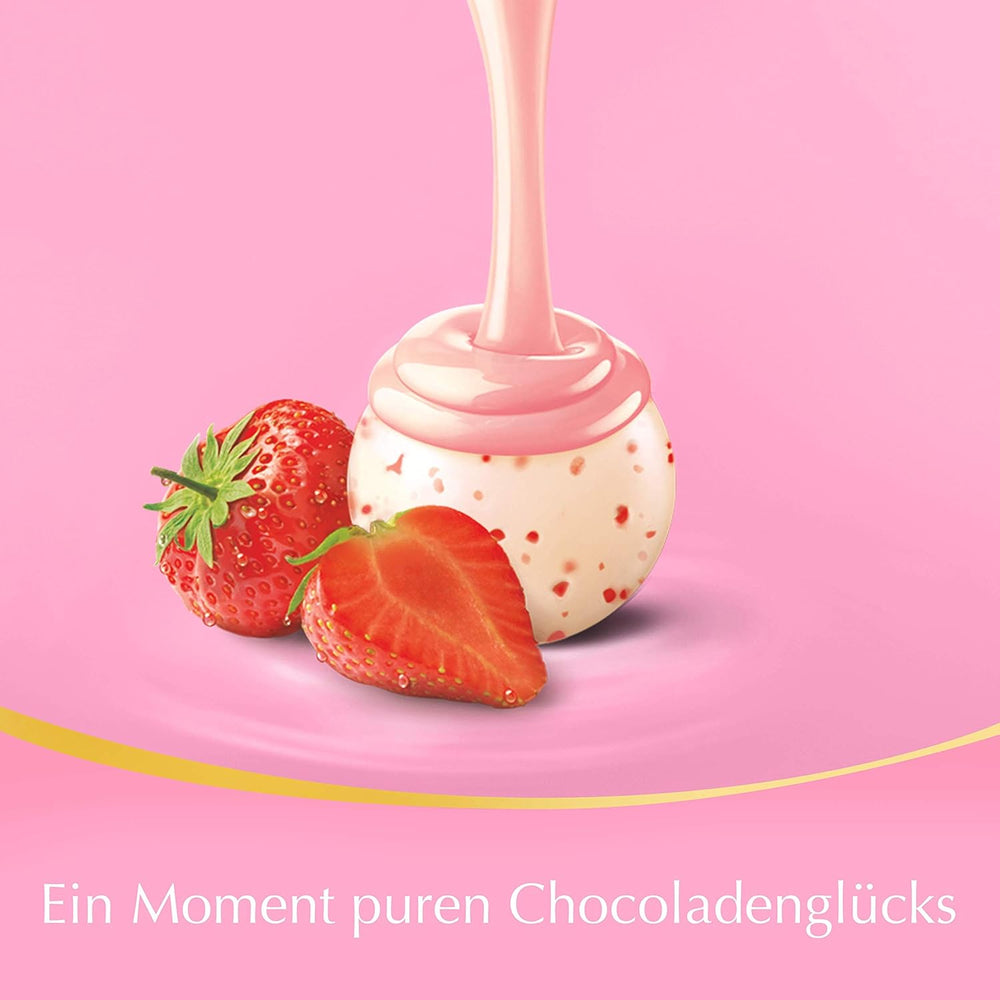 Lindt LINDOR Extra tmavé čokoládové kuličky a LINDOR Jahodové krémové čokoládové kuličky | 1 kg uzavíratelný sáček | cca. 80 bílých čokoládových kuliček s jahodovým krémem