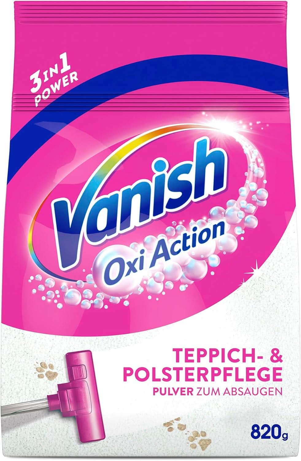 Vanish Oxi Action čisticí prášek na koberce a čalounění - 1 X 820 G - Čistí velké plochy koberců a čalounění od špíny, zápachu a prachu Rufe Naty Shop Prací prostředky na praní 820 gramů