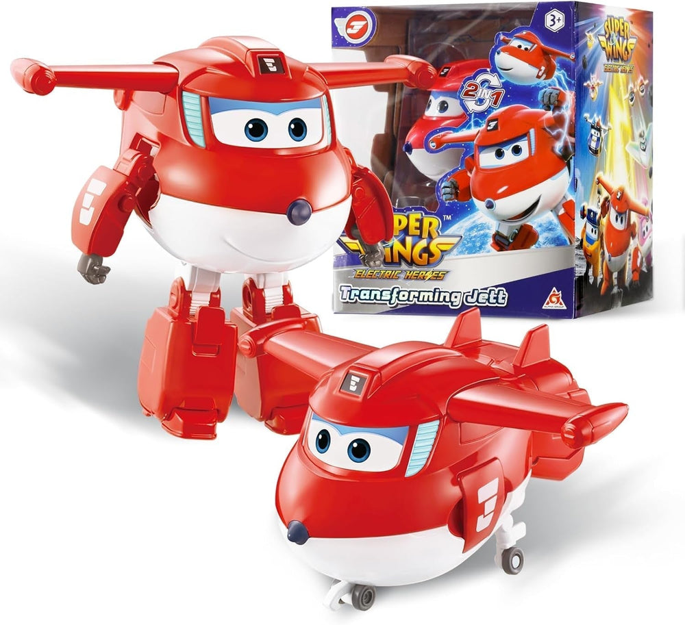 Transformační letadlo Super Wings Supercharged Traver, přibl. 12,7 cm velká dětská hrací figurka Letadlo a figurka robota pro chlapce a dívky starší 3 let Stříbrné akční figurky Naty Shop Jett