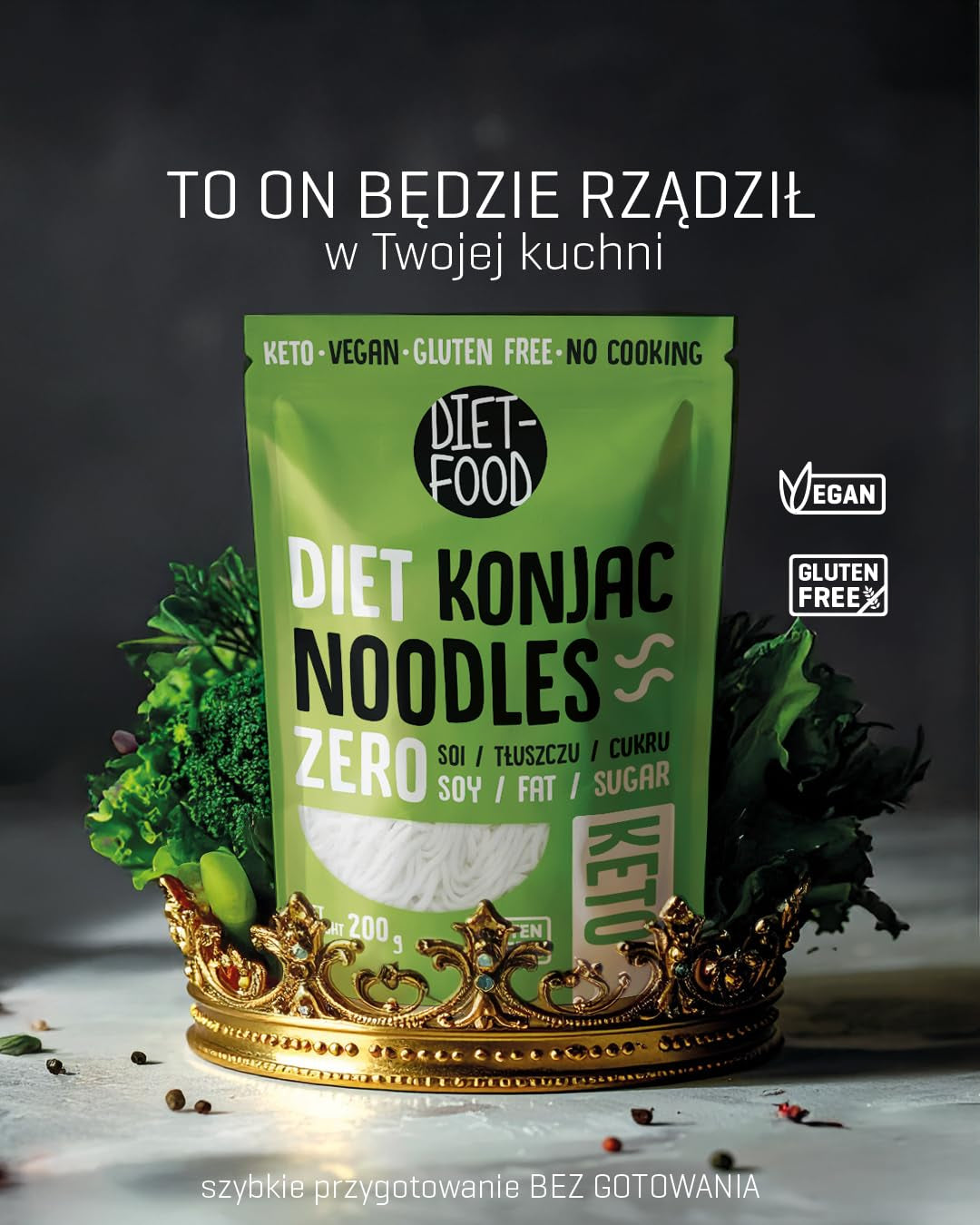 Dietní nudle Shirataki | Nízkosacharidové nudle Konjac | 200 gramů veganské jídlo nízkokalorické, bez tuku, bez sóji, bez lepku, ve vodě rozpustné dietní nudle