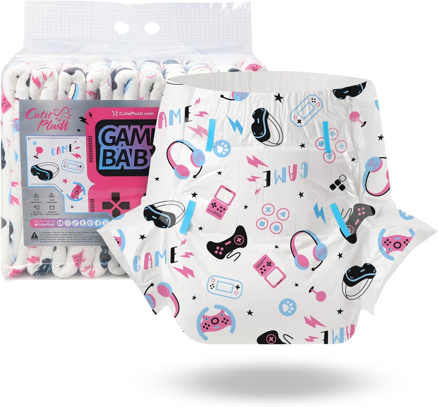 Plenky pro dospělé CutiePlusU, 10 balení, jednorázové plátěné plenky pro ženy a muže, maximální savost přes noc - I Love Summer (střední velikost 71-96 cm)