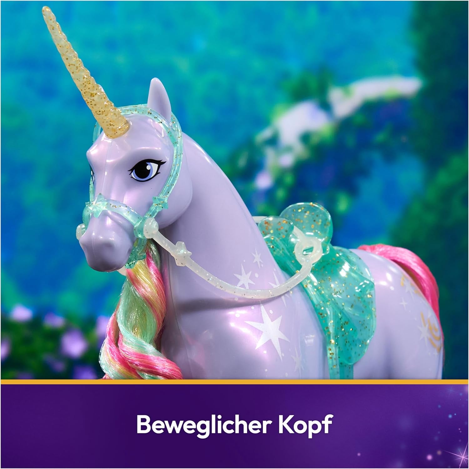 Unicornul Wildstar de la Unicorn Academy - 28 cm înălțime, unicorn original de Sophia din serialul Netflix, cu coamă și coadă reale, frâu și șa detașabile și perie, pentru copii cu vârsta de 4 ani și peste