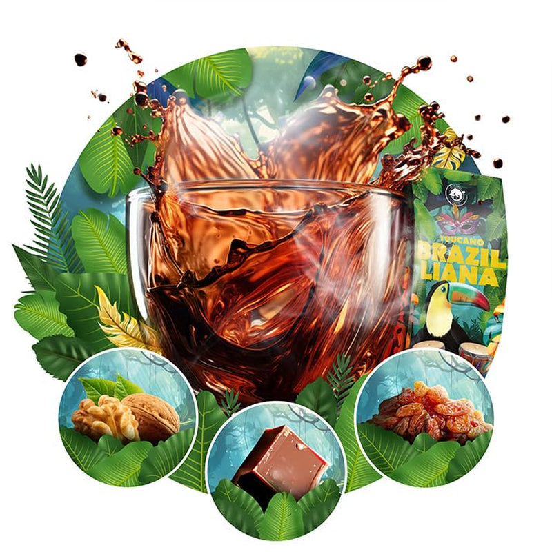 Cafea măcinată Brazilliana Toucano 1 kg | 100% Arabica | cu note de nuci, ciocolată și stafide | prăjire medie, aciditate scăzută | pentru espressoare | Blue Orca Coffee Roastery