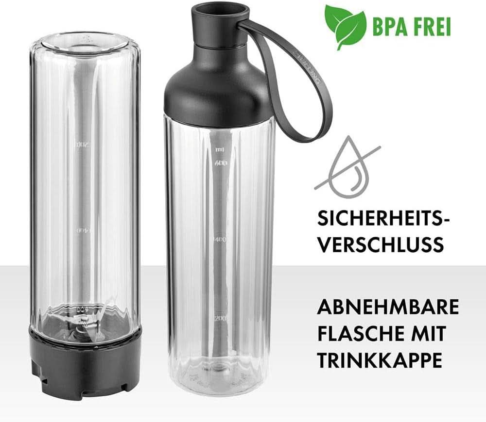 ZWILLING Stojanový mixér, Smoothie Maker, Inkl. Trinkflasche Mit Verschluss, 600 ml, 300 Watt, Edelstahl/Kunststoff, Schwarz Kitchen Naty Shop