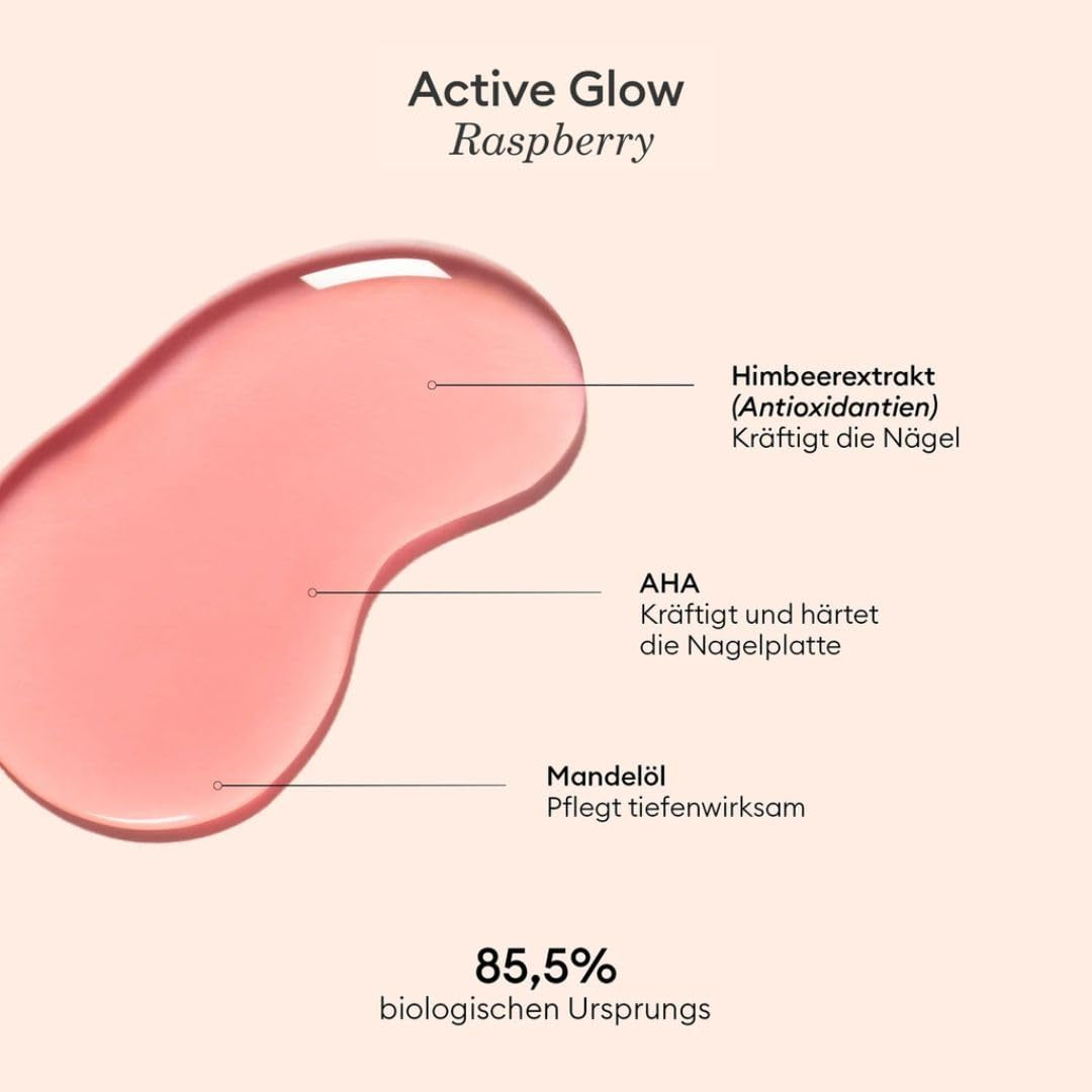 MANUCUIST Nail Care Repair Active Glow Raspberry (růžová) na bio bázi: sladké mandle, maliny, výživný a lesklý lak na nehty, transparentní růžový efekt – nahé laky na nehty