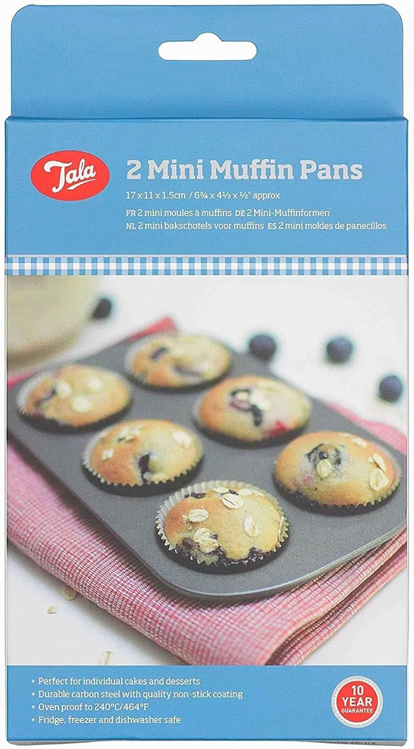 Tala Mini-Kuchenformen, Dekorativ, Antihaftend, Gugelhupf-Form, Gleichmäßige Hitzeverteilung, Gerillte Form, Karbonstahl, Breite, Flache Griffe, Spülmaschinen Und Gefrierschrankfest, 2 Stück Formy a plechy na pečení Naty Shop 140Cm