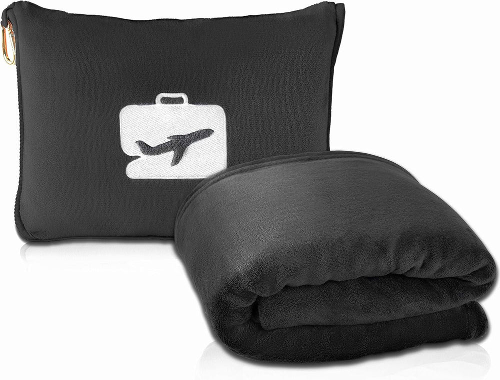 Eversnug Travel Blanket And Pillow - Soft 2 în 1 Airplane Blanket cu Soft Pocket Pillow Cover, Handbag Cover And Backpack Holder (Burgundy Red) Perne calatorie Naty Shop Negru