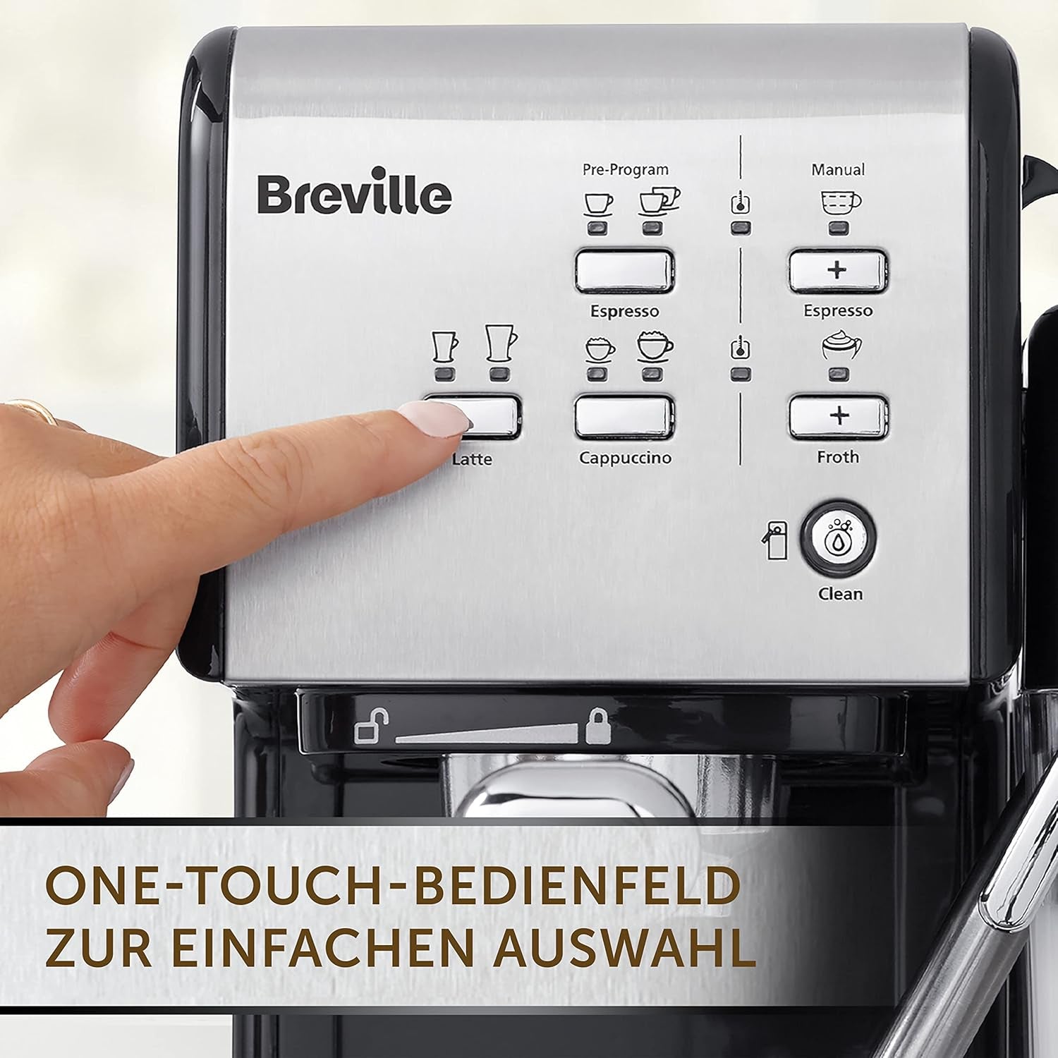 Espresso Breville Prima Latte II | Aparat de latte și cappuccino | Pompă profesională cu 15 bari și spumator de lapte | Argintiu [VCF108X]