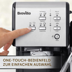 Espresso Breville Prima Latte II | Aparat de latte și cappuccino | Pompă profesională cu 15 bari și spumator de lapte | Argintiu [VCF108X]