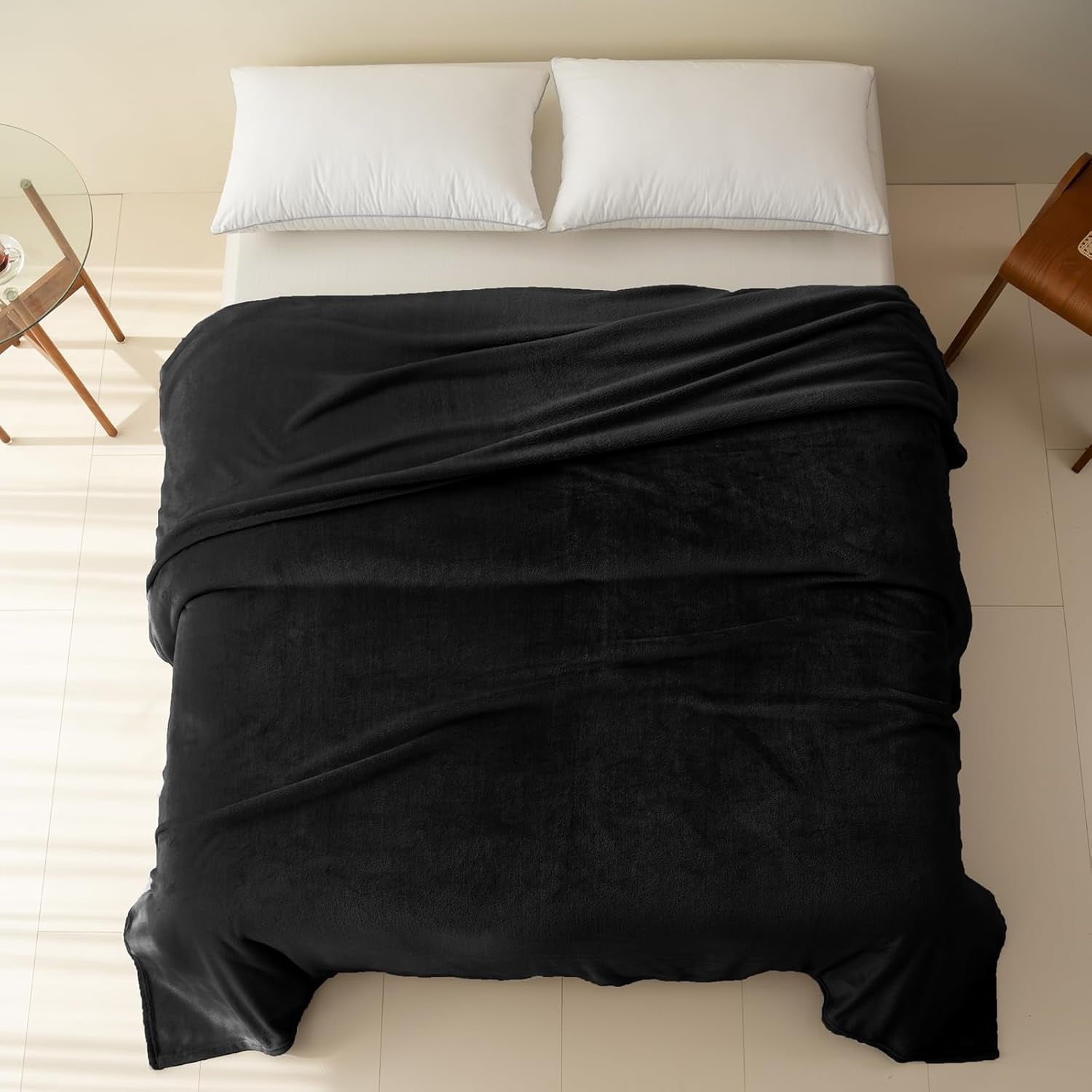 Útulná přikrývka Nadýchaná fleecová přikrývka 130 X 150 cm Přikrývky na pohovku Přikrývka na pohovku Velké měkké přikrývky a přehozy pro dospělé Přehozy na pohovku Teplé černé postele a přikrývky, které lze prát v pračce Good Nite