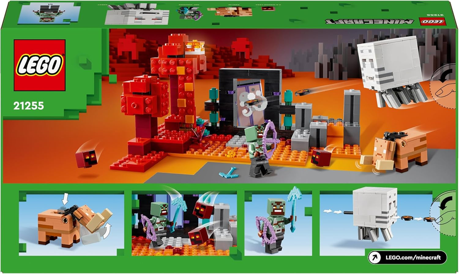 LEGO Minecraft Ambush na portálu Nether Herní hračka Nether pro děti s bojovými scénami a legendárními figurkami včetně strašidelného dárku pro hráče a chlapce a dívky 8 let staré 21255 Stavebnice Besuche den LEGO-Store