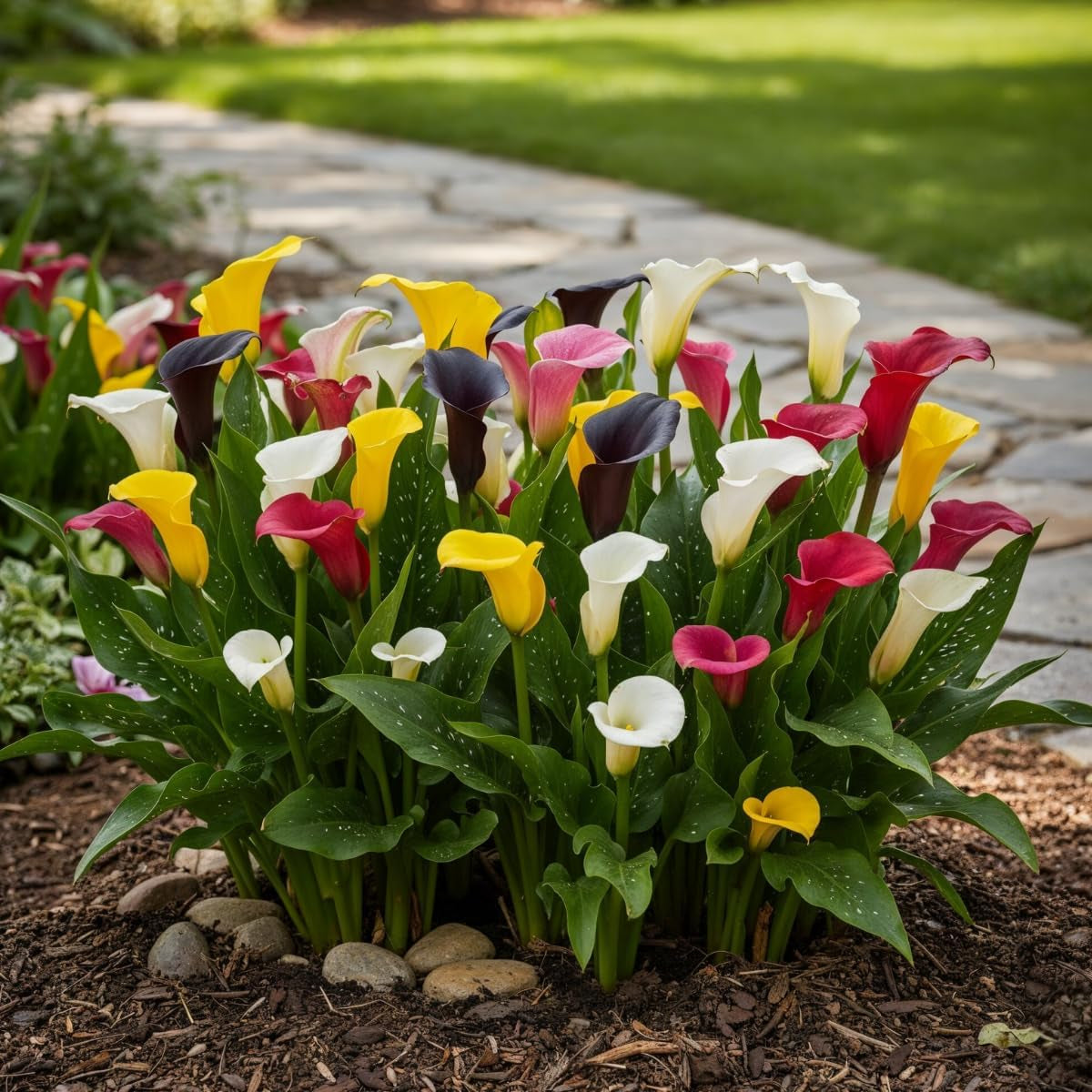 Calla Lilien Zwiebeln Winterhart Mehrjährig - Zantedeschia - 10 velkých Blumenzwiebeln, 5 Sorten Mix - Echte Pflanzen aus Holland - für Garten und Topf (große Knollen, kein Samen und nicht künstlich)