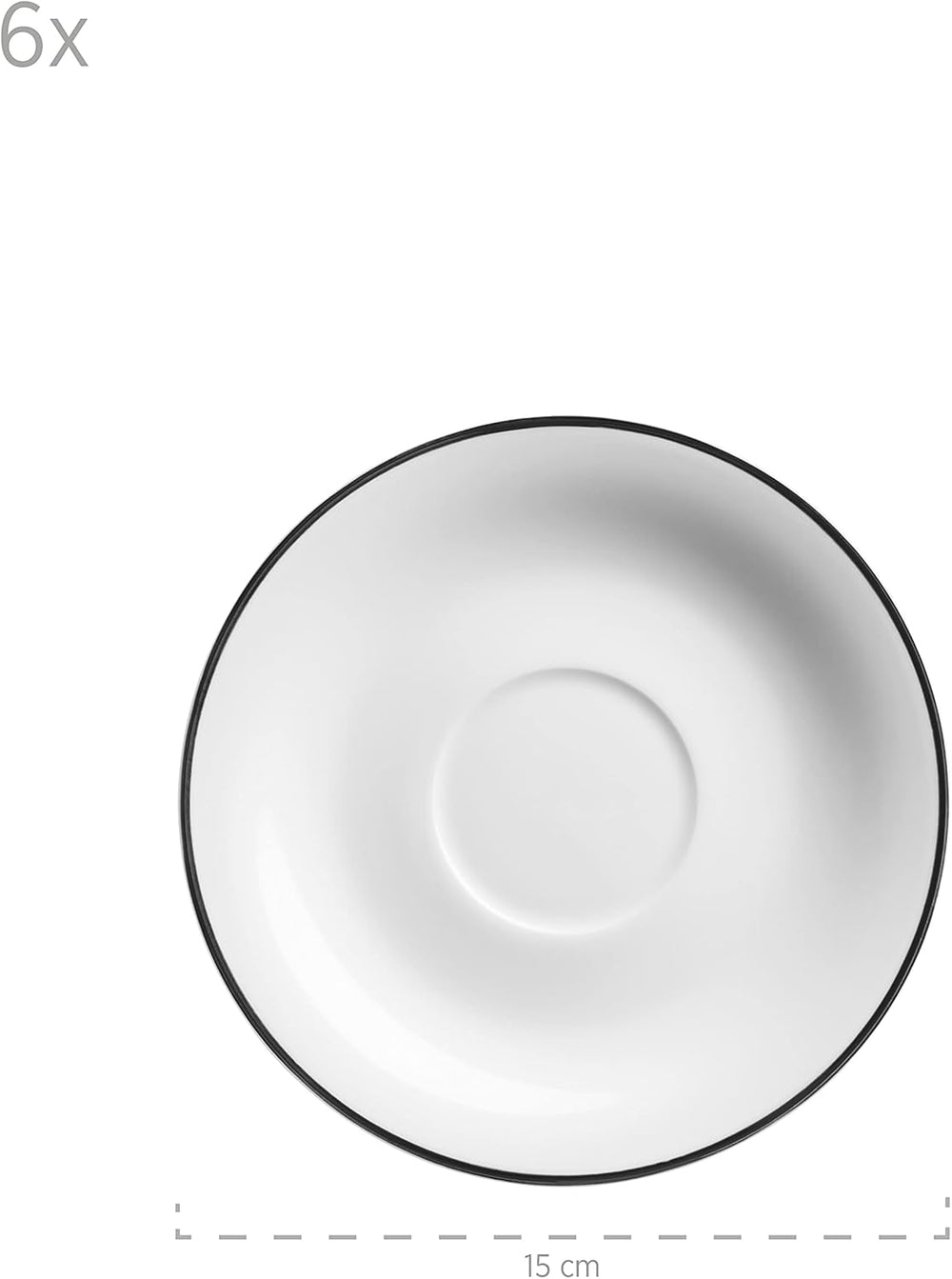 Mäser, seria Nola, serviciu modern de cafea pentru 6 persoane, alb cu margine neagră, set de veselă cu 18 piese, cești de cafea, farfurioare și farfurii de desert - serviciu rotund de cafea, set de cafea, alb