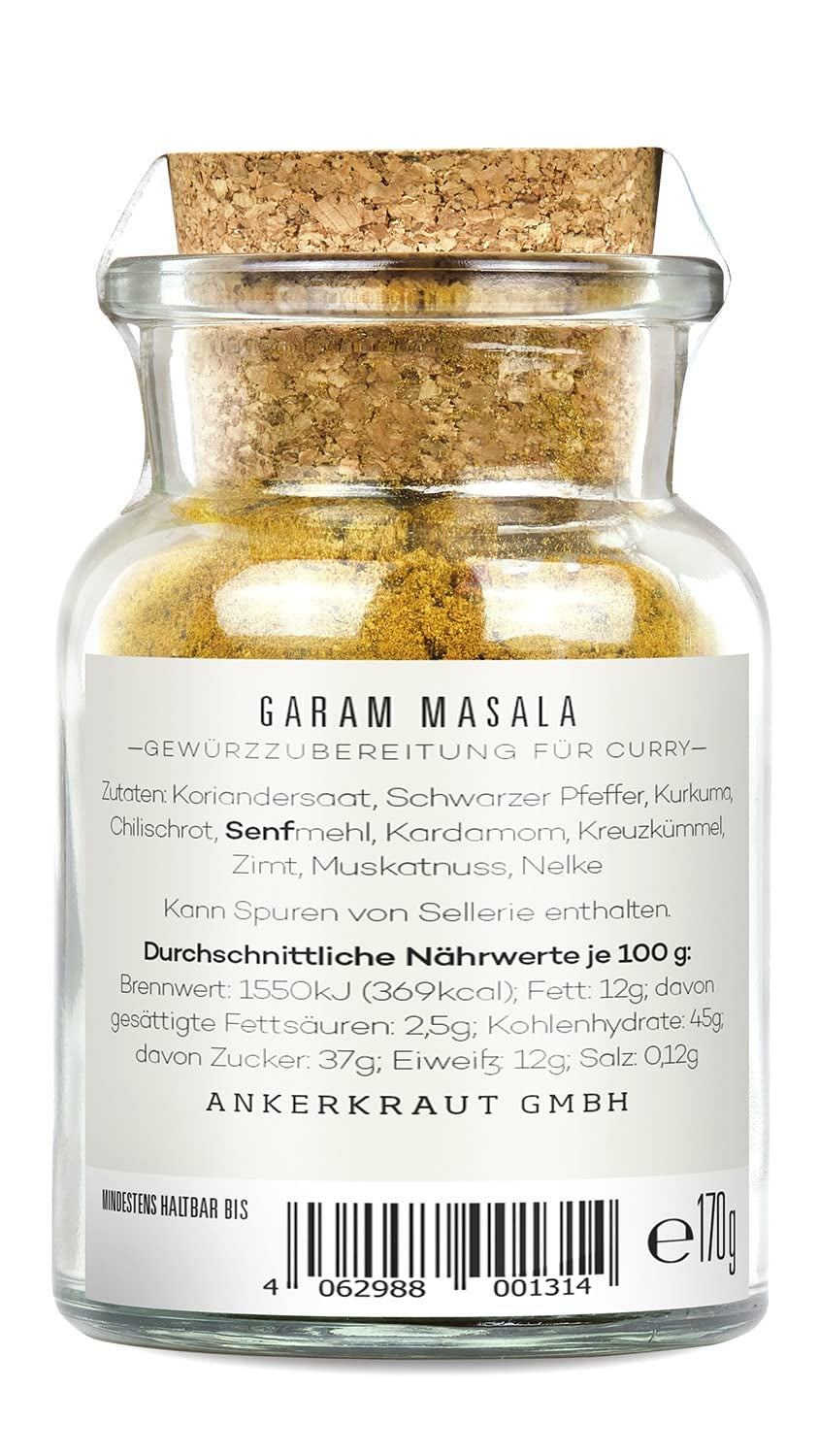 Ankerkraut Garam Masala, Gewürz für indisches Gericht, Leckeres Curry mit Fleisch würzen, Taste of India, 65 g v korkovém skle