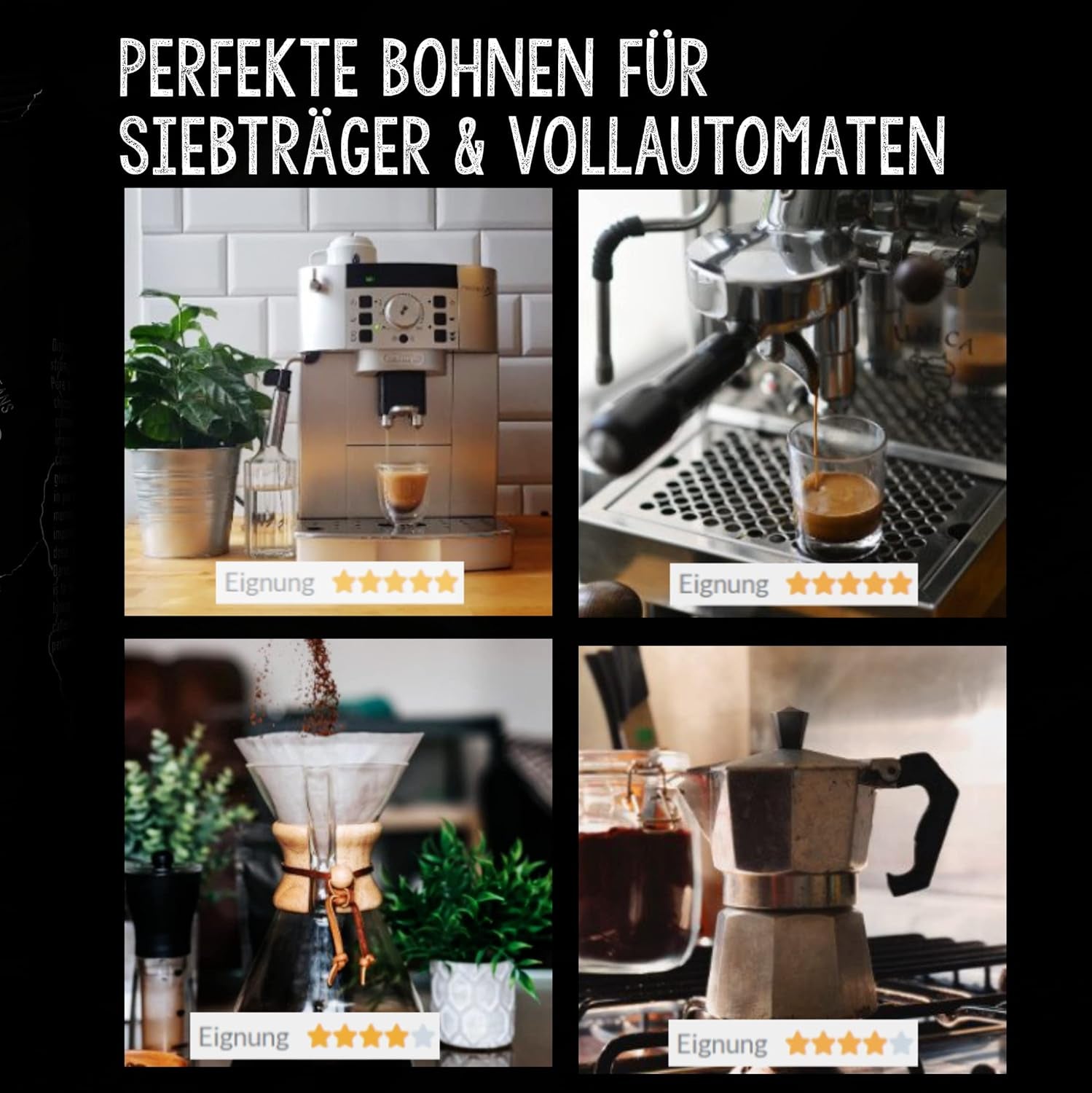 | Kaffeebohnen extra stark | Espresso 100% Robusta | viel Koffein wenig Säure | 1000g ganze Kaffee Bohnen | geeignet für Vollautomat | mit Zufriedenheitsgarantie