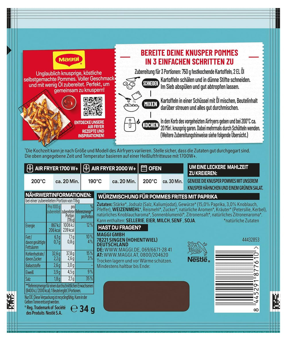 MAGGI Airfryer Pommes Frites - Paprika, 1er balení (1 x 34 g)