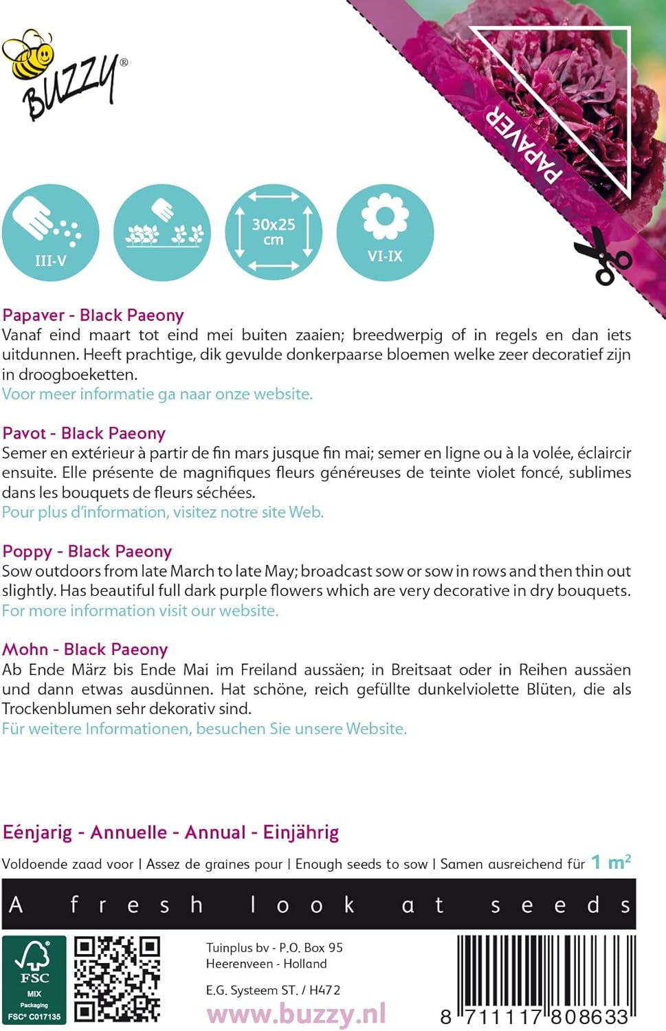 Květy Buzzy Poppy, Black Poppy Paeony