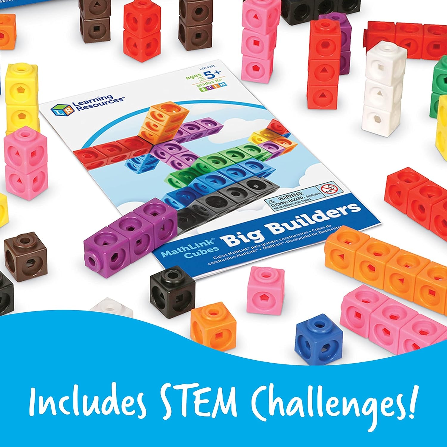 Výukové zdroje MathLink Steckwürfel Big Builders pro Baumeister, ab 5 Jahren, Konstruktionsspielzeug für frühes Mint-Lernen, 200 Teile