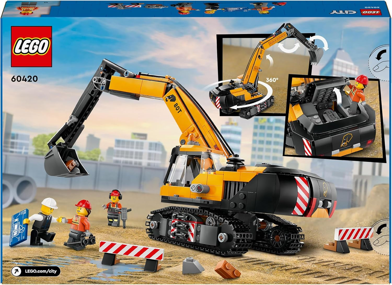 LEGO City Pásový bagr, bagr pro děti od 8 let, stavebnice s modelem bagru, sestavitelné nákladní auto s doplňky a 3 minifigurky 60420 Stavebnice Besuche den LEGO-Store
