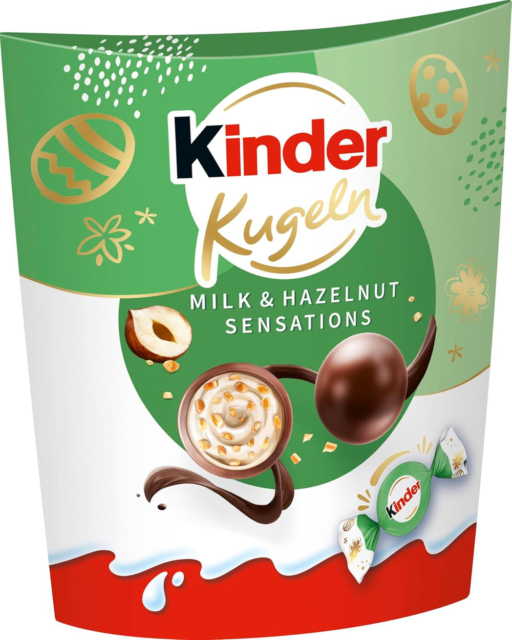 Kinder Milk & Hazelnut Sensations koule 90g - Kuličky z mléčné čokolády se smetanovou mléčnou náplní a kousky lískových oříšků - Velikonoční čokoláda, velikonoční cukroví - Velikonoční dárek a suvenýr