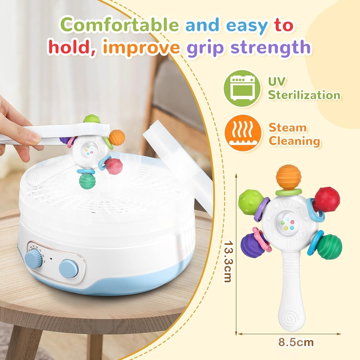 Inele de dentiție pentru bebeluși, de calitate alimentară - fără BPA, design rezistent la sufocare, prindere întărită, potrivite pentru dezvoltarea auzului și a dinților, ideale pentru bebelușii cu vârsta cuprinsă între 0 și 36 de luni (Alb)