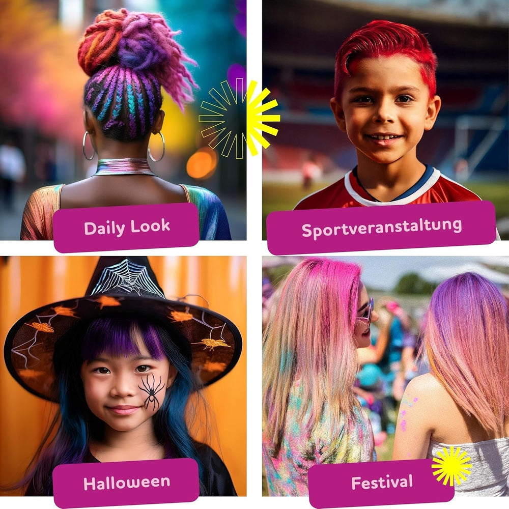 Set de creioane (carioci) de colorare pentru par Vibrant 12 culori - ușor de utilizat - lavabil - vopsea temporară pentru păr - de asemenea, pentru culori de păr întunecate - ca un cadou Halloween Carnaval Ziua de naștere Crăciun Vopsea pentru par Naty Shop