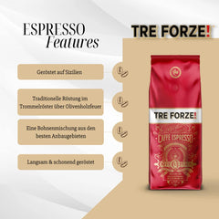 Espresso Caffè - 1kg Espresso Bohnen Traditionelle Röstung über Olivenholzfeuer In Handarbeit - Premium Kaffeebohnen für Vollautomat und Siebträger