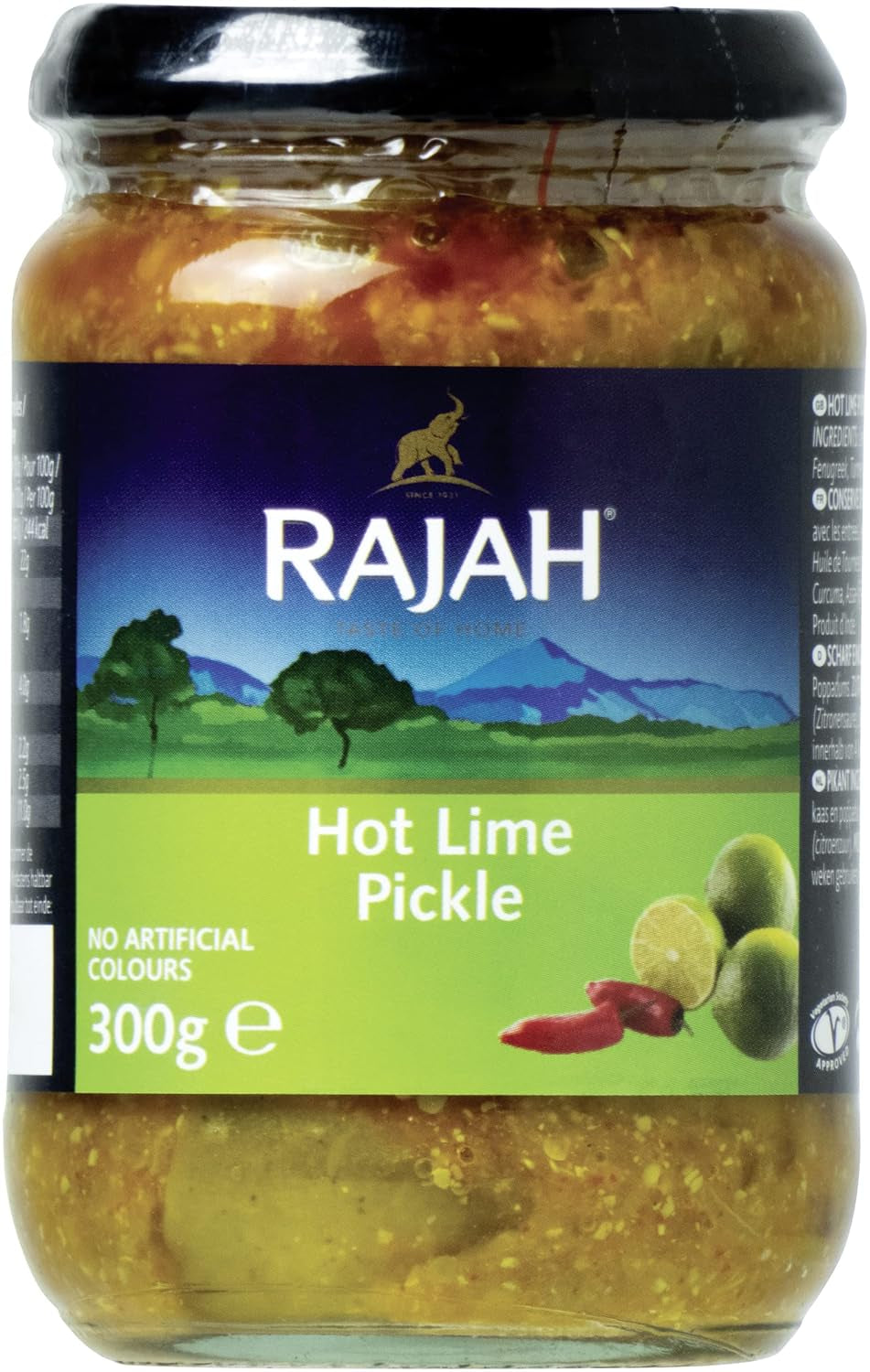 Rajah Mild Lime Pickle – Jemná eingelegte Limetten – Ideal als Begleitung zu Curry, Fleisch, Käse, Poppadums & Vorspeisen – 1 x 300 g