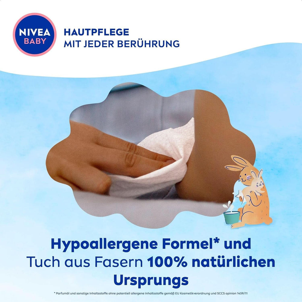 NIVEA Baby AQUA Feuchttücher, Baby Feuchttücher Zur Sanften Reinigung Empfindlicher Haut, Hypoallergene Und Parfümfreie Feuchttücher Für Babys Mit 99% Wasser (1 X 57 Stück) Servetele Umede Bebelusi Naty Shop