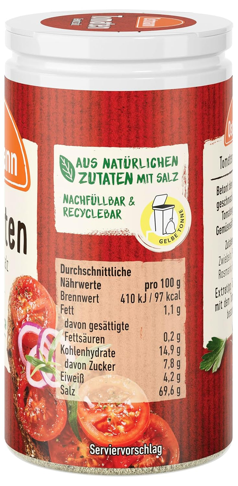 Ostmann Gewürze - Tomato Gewürzsalz | Perfektní na dochucení rajčatového salátu a bruschetty 60 g v Der Streudose