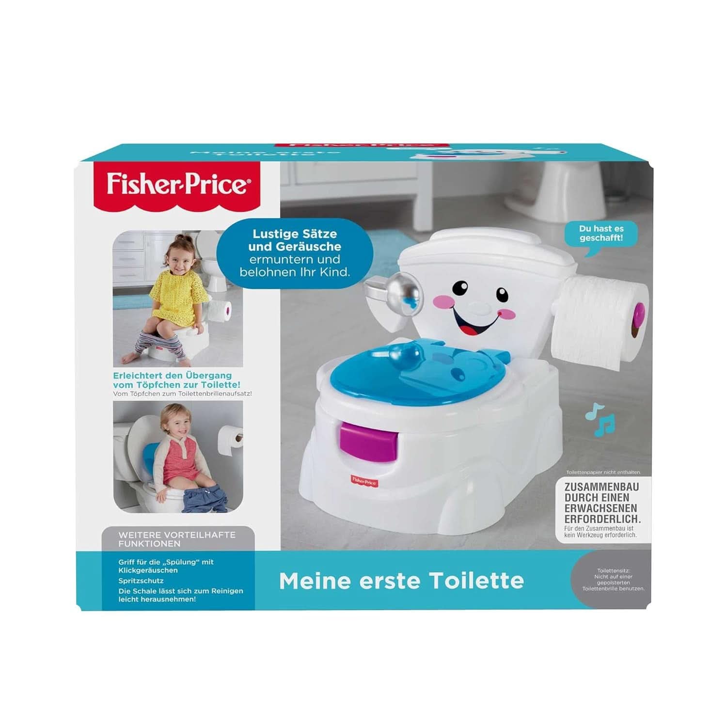 Fisher-Price Meine Erste WC, Baby Töpfchen, Mit Musik & Lustigen Sätzen, Tragbare Baby Toilette, Abnehmbarer Toilettenaufsatz, Deutsche Version, Ab 1 Jahr, P4326 Příslušenství Jídlo a kojení Bebe Naty Shop