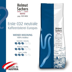 Helmut Sachers Kaffee – vídeňská směs, síla 3/5, 100% Arabica, celá kávová zrna, 6 x 500 g Naty Shop