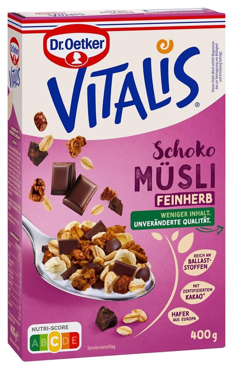 Oetker Vitalis Hořké čokoládové müsli: Hořké čokoládové snídaňové müsli, balení 6 ks (6 x 600 g)