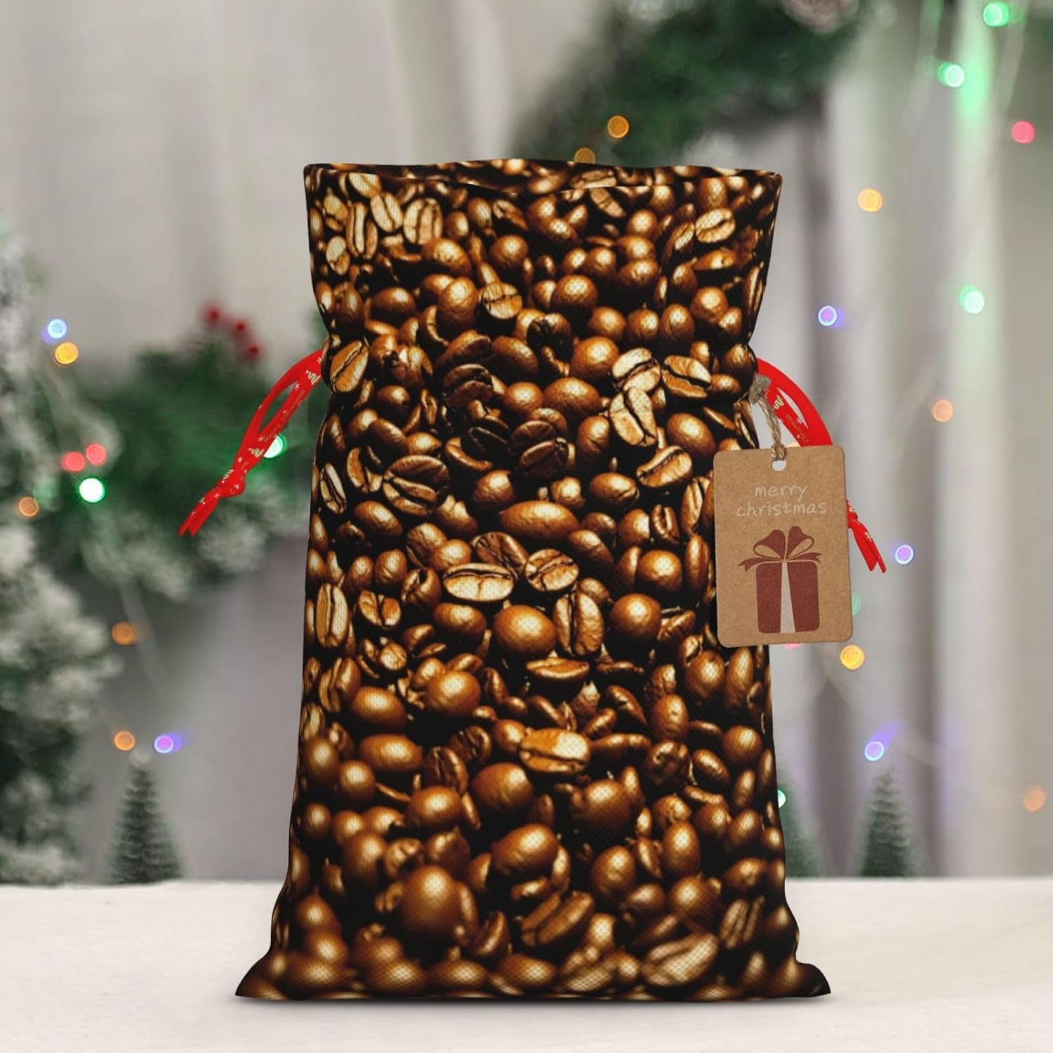 Lustige geröstete Kaffeebohnen, Weihnachtsbeutel mit Kordelzug, robust, 11,9 x 17,5 cm, geeignet für Partygeschenke und Geschenkverpackung, 1 Stück