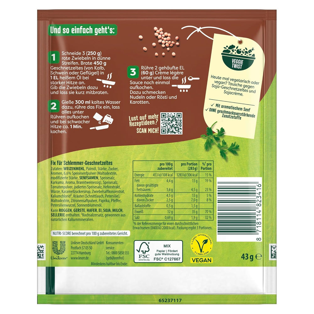 Knorr Fix Würzmischung Schlemmer-Geschnetzeltes für ein leckeres Fleischgericht ohne geschmacksverstärkende Zusatzstoffe 43 g 1 kus