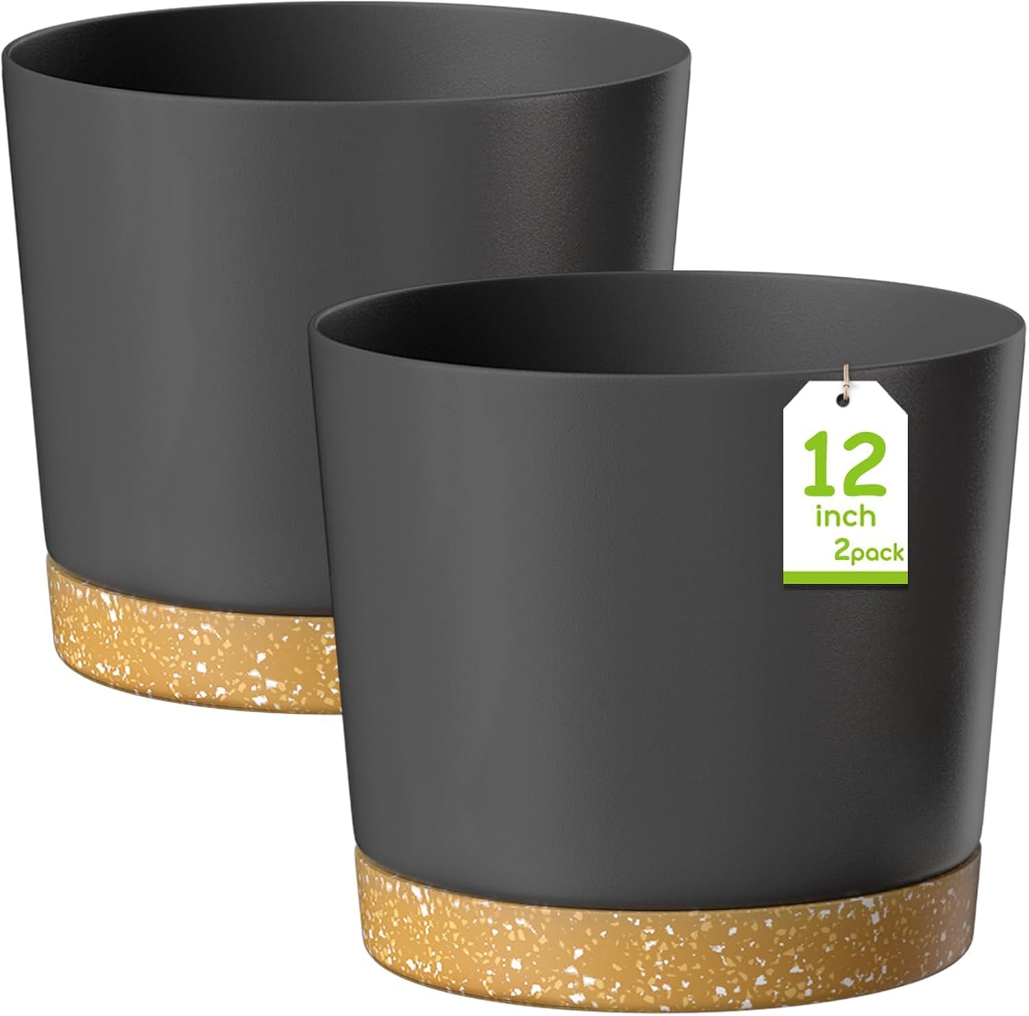 Ghiveci de flori ZMTECH cu diametrul de 25 cm pentru plante de apartament, ghivece de flori din plastic cu farfurie și găuri de drenaj, ghivece rotunde pentru plante de interior și exterior (set de 2, alb)