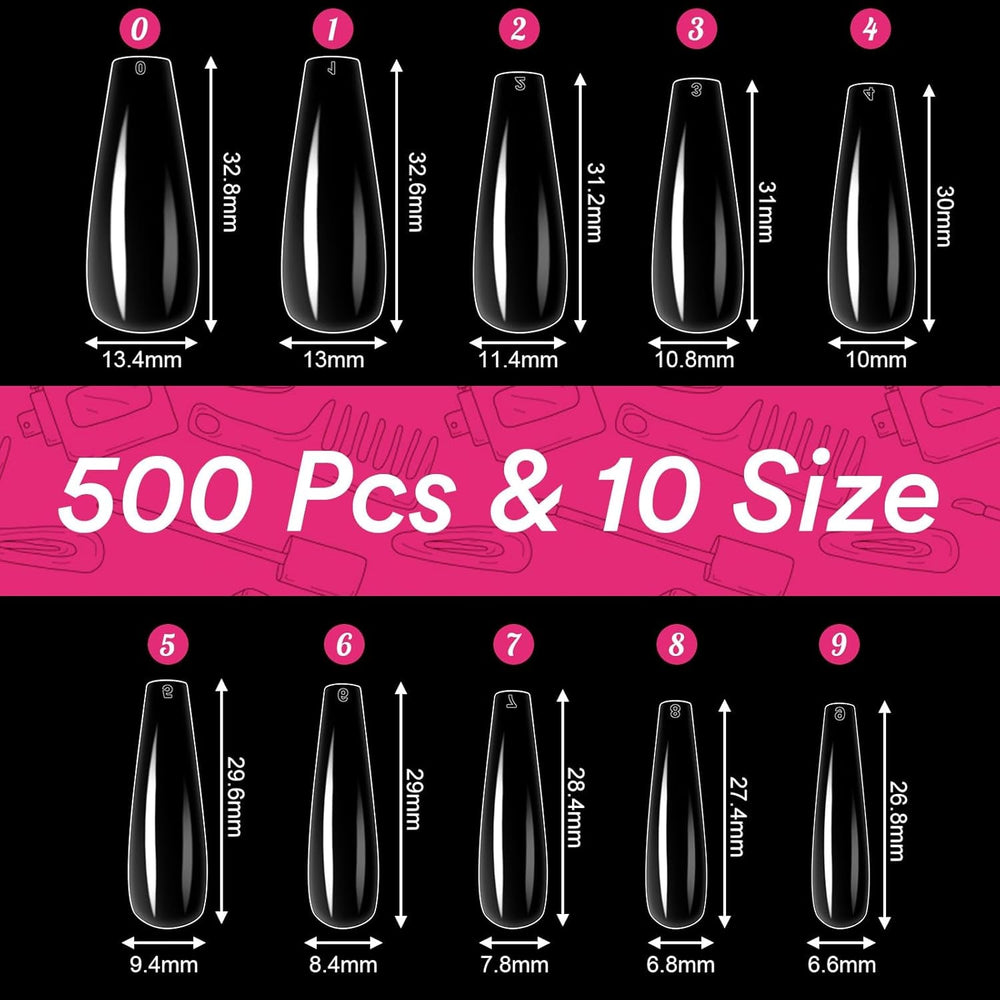 Alyvisun Tips Unghii Balet, 500 Bucăți Tips Unghii Acrilice Cu Acoperire Completă cu 240 Bucăți Set de Autocolante pentru Unghii, 10 Dimensiuni Tips Transparent pentru Unghii cu Gel Tips Unghii cu Gel Moale Tips Unghii Balerina