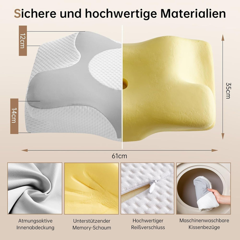 Homyrium Pernă ergonomică pentru gât Pernă ortopedică Pernă de sprijin pentru gât din spumă de memorie Pernă anti sforăit Pernă pentru dormit lateral, spate și stomac gri Perne ortopedice cervicale Naty Shop