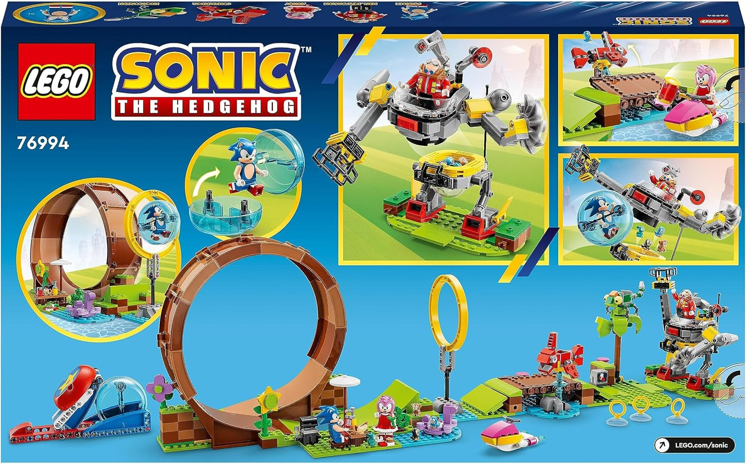 LEGO 76994 Sonic the Hedgehog Sonic's Loop Challenge v Green Hill, sestavitelná hračka pro děti, chlapce a dívky s 9 postavami včetně stavebnic Dr. Eggman a Amy Besuche den LEGO-Store